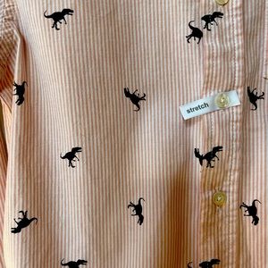 Wonder Nation, boys 10-12 red striped with dinosaur print. Long sleeve button up
